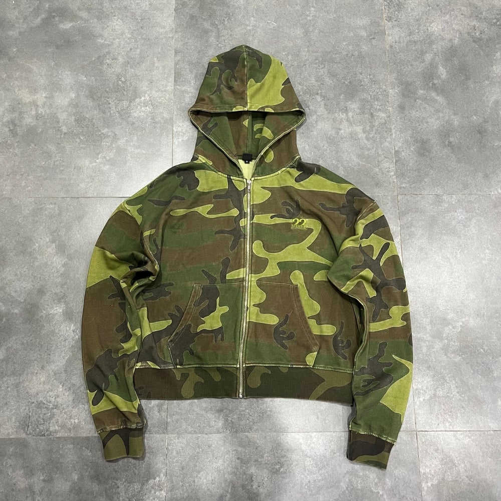 Clothing Manufacturers Men Custom Cropped Zip Hoodie Camouflage Camo Print Oversized Streetwear French Terry Hooded