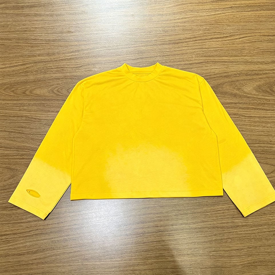 OEM Clothing Manufacturers Custom 100% Heavy Cotton Distressed Long Sleeve Gradient Washed Oversized Cropped T-shirt