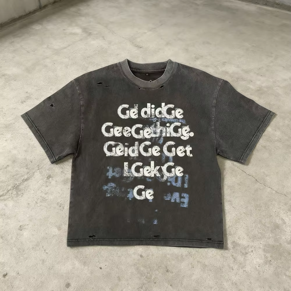 XINSHENG Custom Dtg Printed Streetwear Heavy Weight Cotton Tees Shirt Ripped Distressed Tshirt Boxy Graphic T-shirts for Men