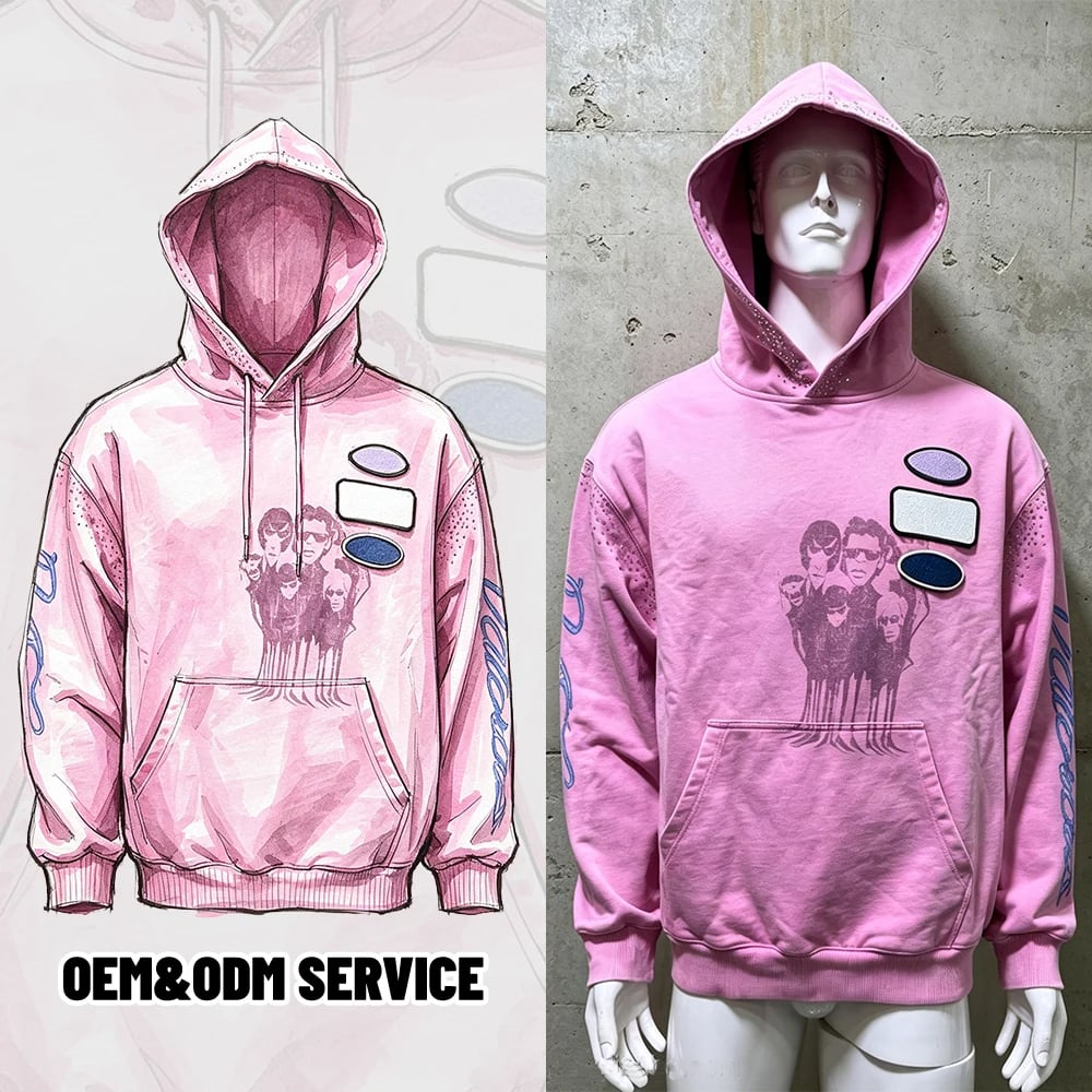OEM Manufacturers Clothing Custom Rhinestone Mens Heavyweight Hoodie Vintage Graphic Print Washed Hooded Sweatshirt