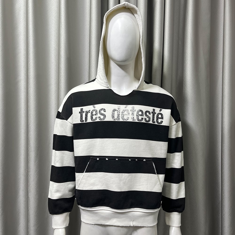 Manufacturers for Customs Clothes Streetwear Stripe French Terry Cotton Distressed Cropped Hoodie Men