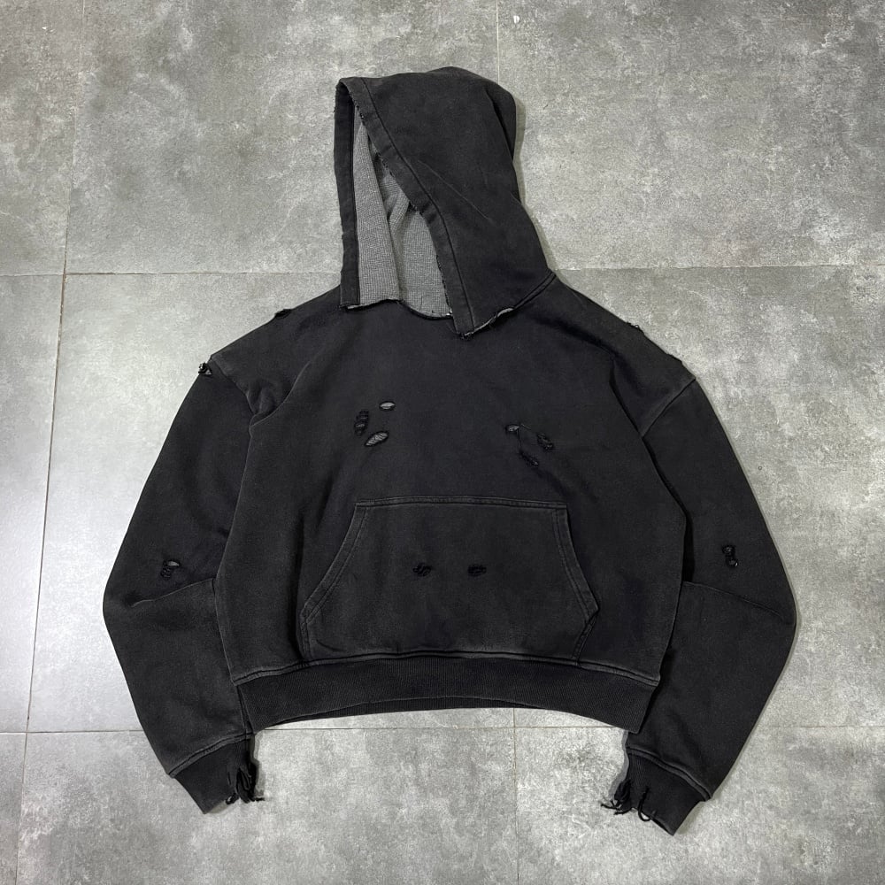 Clothing Manufacturers Custom Stone Washed Waffle Knit Lining Boxy Cropped Pullover Mens Heavyweight Hoodie