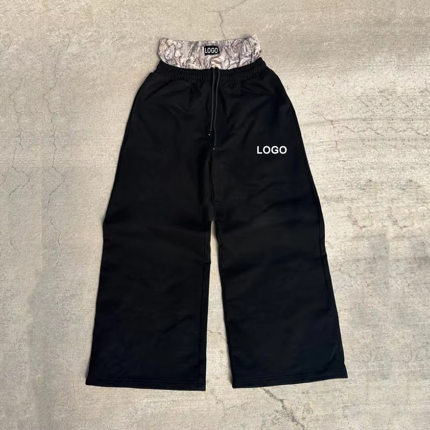 High Quality OEM Custom Oversize Terry Loose Cotton Baggy Jogger Wide Leg Men Sweat Pants High Double Waisted Sweatpants Man