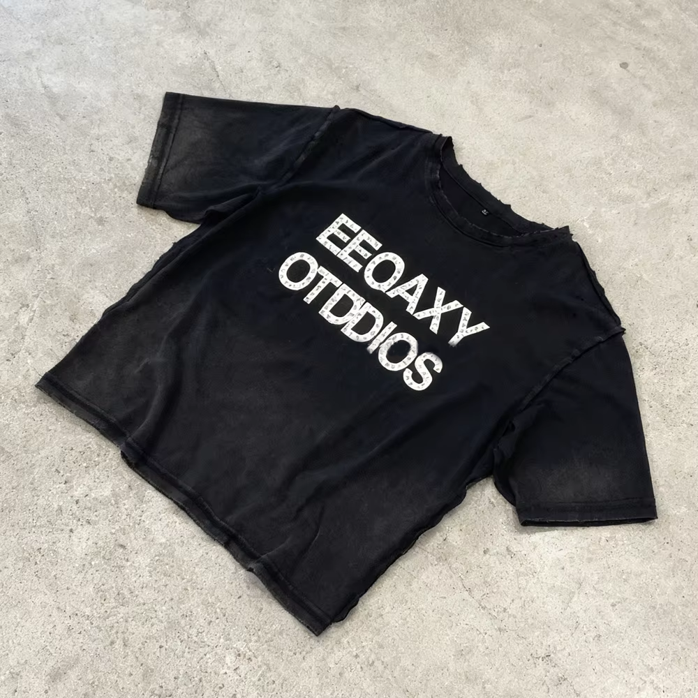 XINSHENG Maglietta Personalizzata Oversize in Cotone Pesante con Lavaggio Acido Sbiadito dal Sole, Maglietta con Strass T-shirt per Uomo