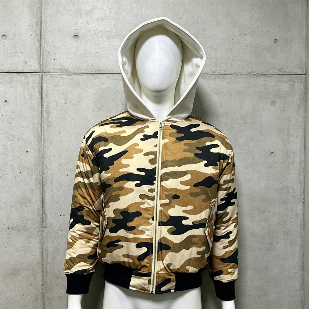 Manufacturer Custom Camo Camouflage Winter Padded Coat Cropped Zip up Baseball Flight Bomber Jacket with Hood Men