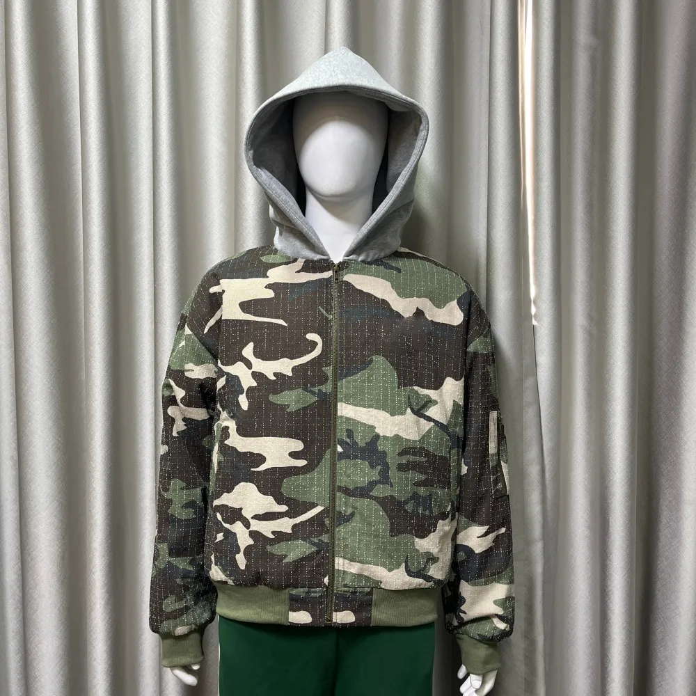 New Arrival: Custom Camo Hooded Bomber Jacket