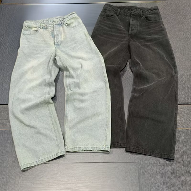 Denim Manufacturer Custom Unisex Men's Vintage Wash Blank Oversized Cotton Straight Wide Leg Baggy Denim Pants Jeans for Men
