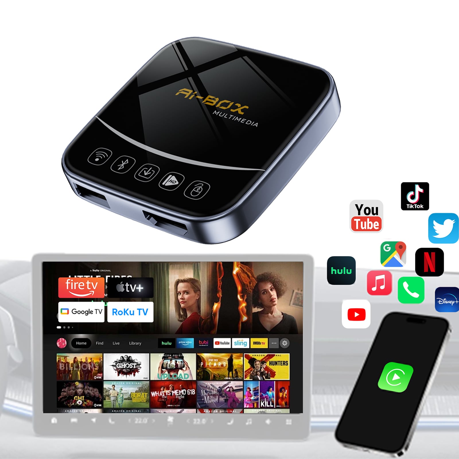 מתאם אלחוטי ל-CarPlay של Fuallwin עם בקרת קול חכמה – וידאו באיכות 4K ואנדרואיד אוטו