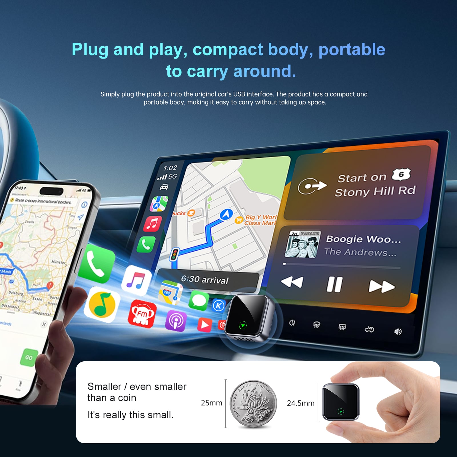 Fuallwin Mini USB Design Dongle Wireless CarPlay Adapter for Android Auto Adapter 2 in 1 Wired to Wireless Apple Car Play