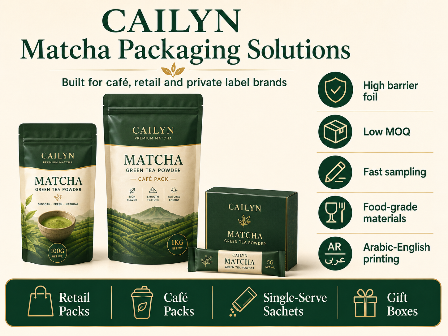 Custom Matcha Powder Stand Up Pouches