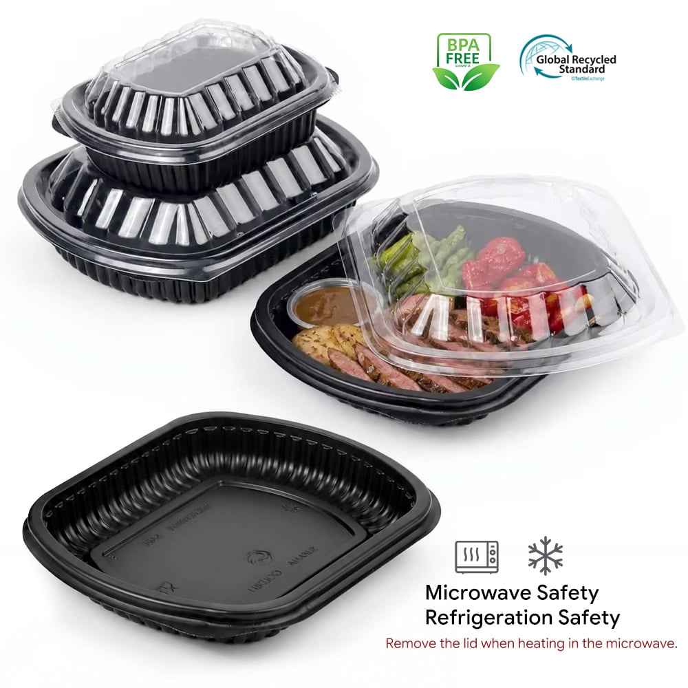 Disposable Microwave Safe PP Deli Containers With Clear OPS Lids 12oz 16oz 24oz Black Plastic Takeout Meal Trays For Supermarket Prepared Food Catering Wholesale
