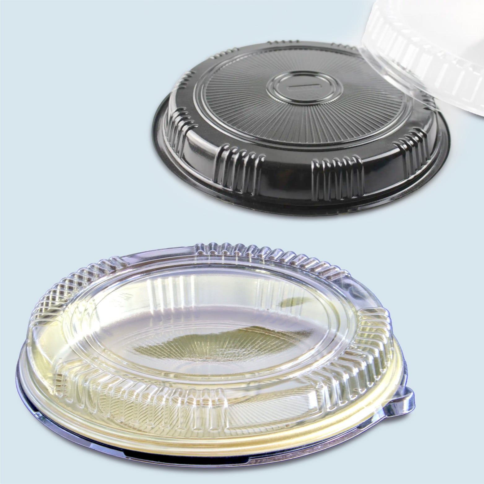 Customized circular PS plastic sushi tray with PET cover