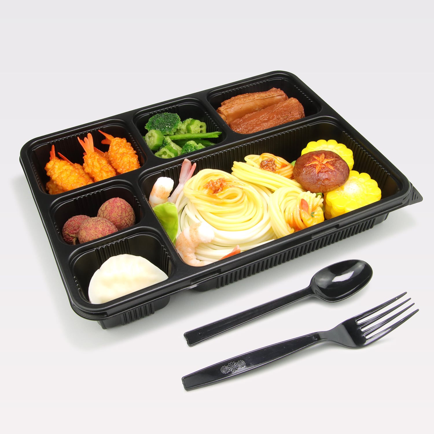 Recyclable 6 compartment PP takeaway lunch box with PP lid