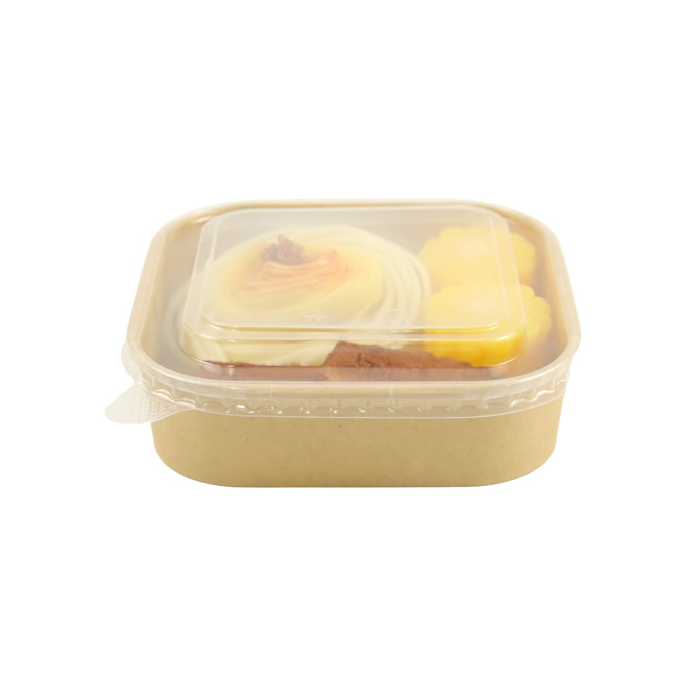 750ml Kraft Paper Square Box With PP Transparent Lid