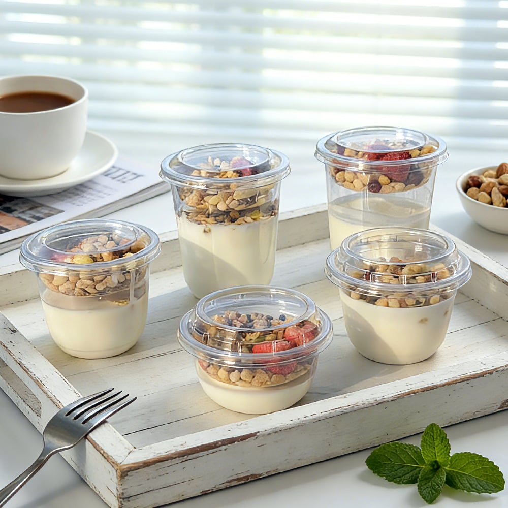 Factory wholesale 98 caliber PET plastic clear yogurt/cold drink cups with dividers