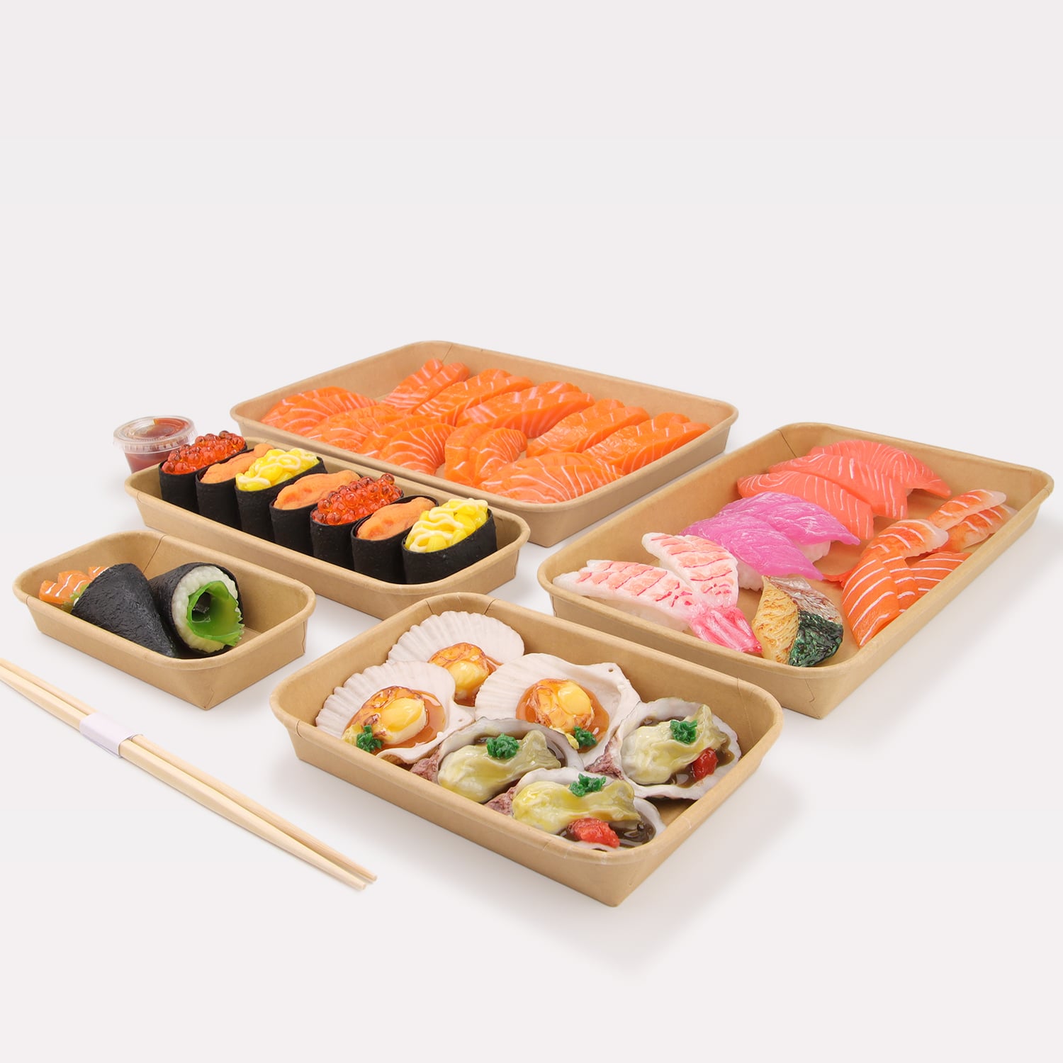 Custom wholesale kraft paper sushi box with PET lid