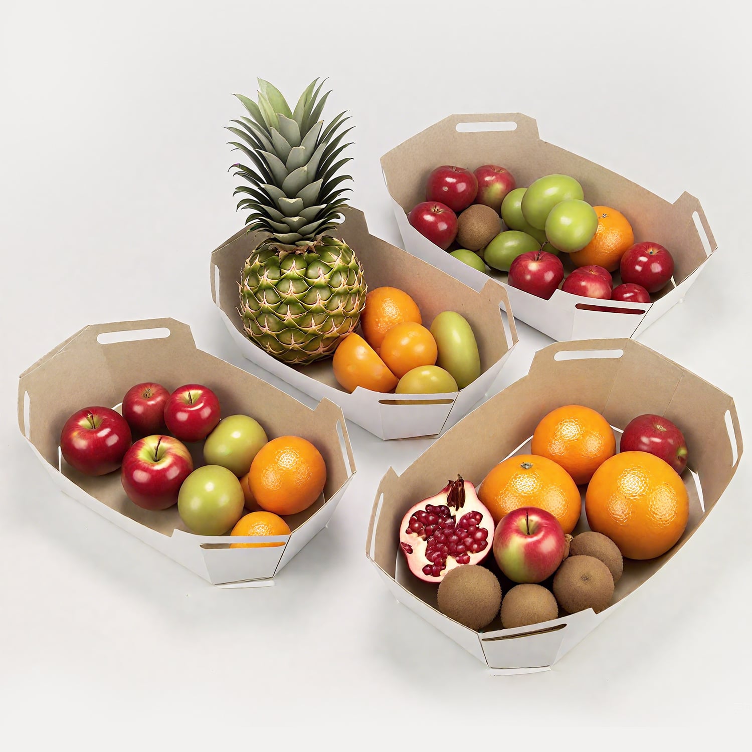 Eco friendly biodegradable disposable white cardboard fruit tray with PE film