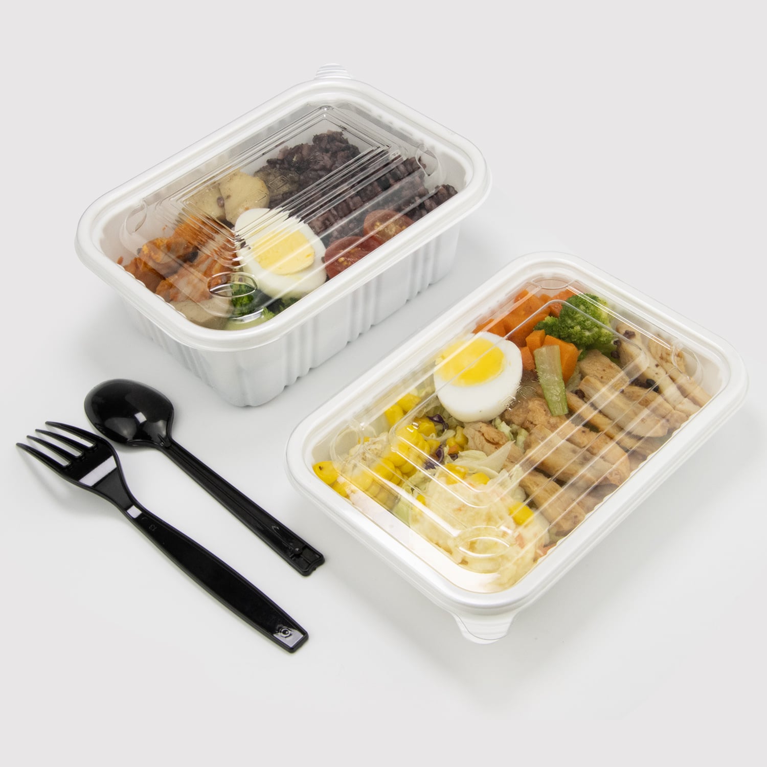 Recyclable White PP Lunch Takeaway Box with PET Transparent Lid