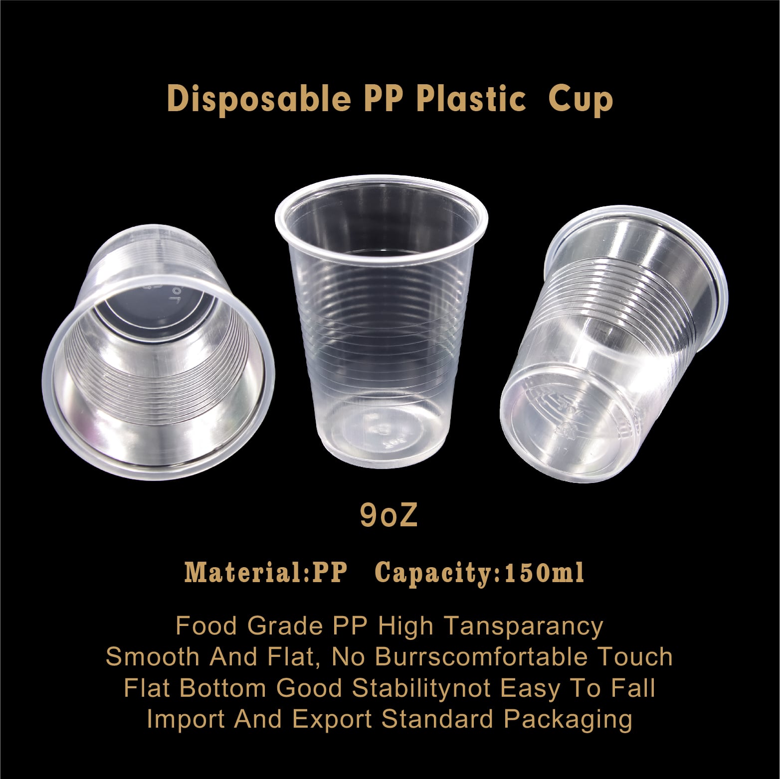 9oz Factories Wholesale Disposable PP Clear Plastic Cups