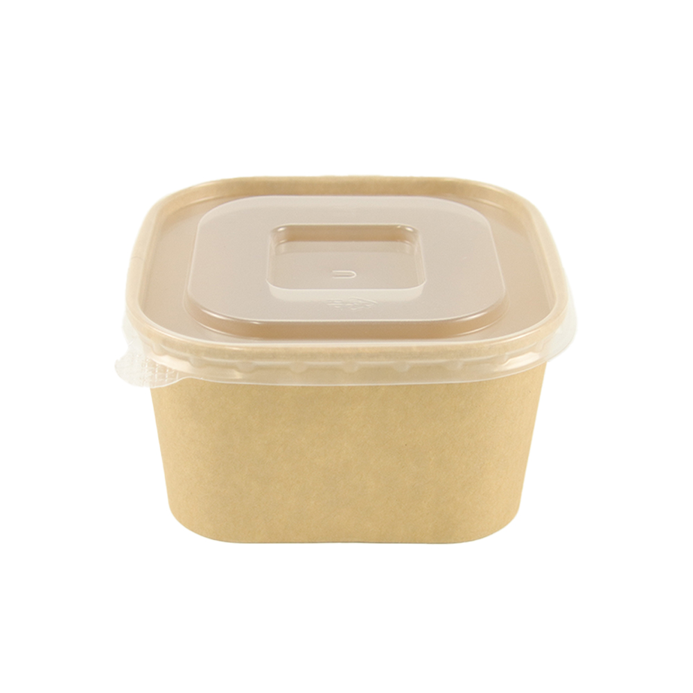 750ml Kraft Paper Square Bowl With PP Transparent Lid