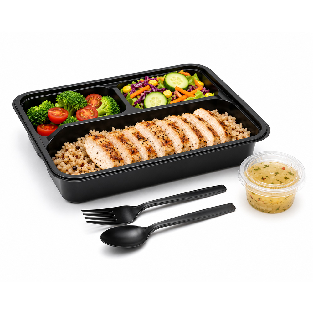 Divided PP Meal Prep Containers With Clear PET Lids