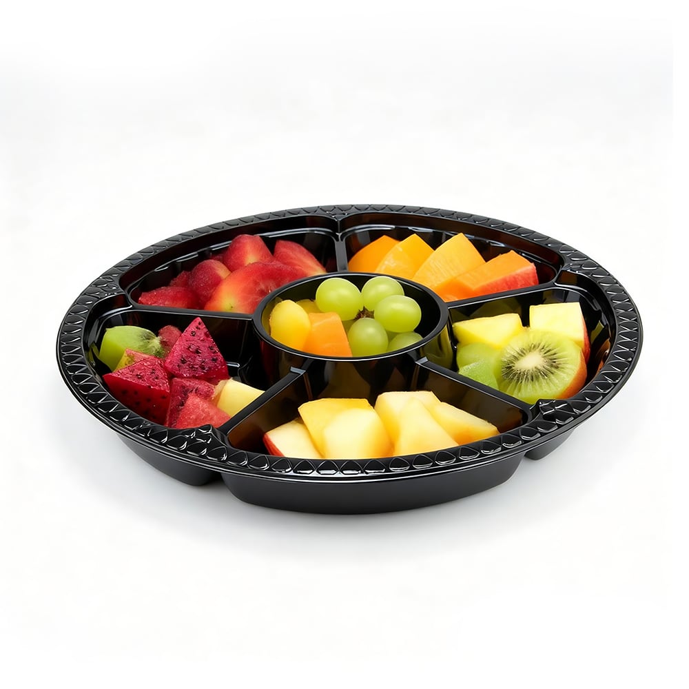 Factory-customized one-stop packaging service: recyclable disposable 6-compartment PET pallets with lids