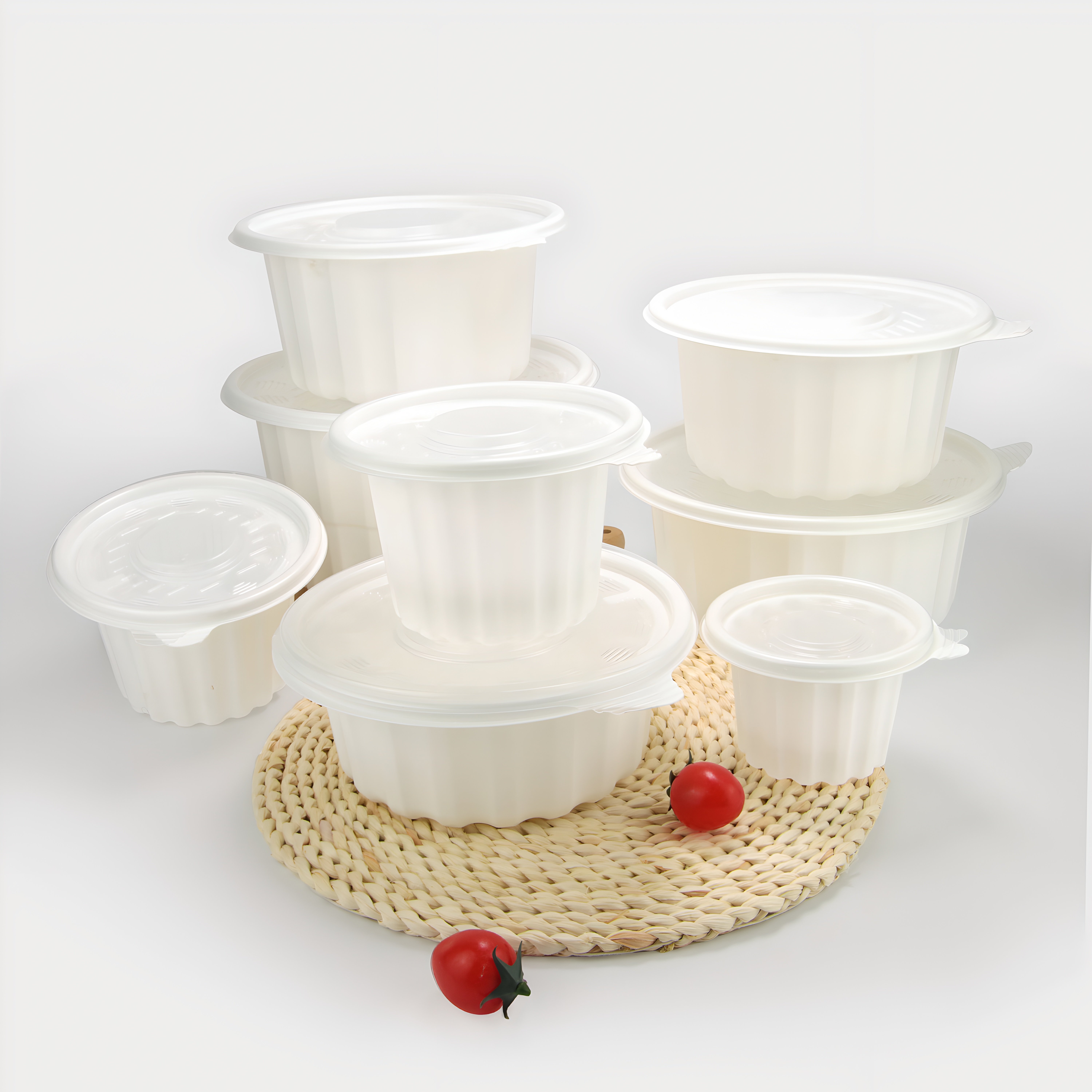 White recyclable multi-size double-layer PP bowl takeaway food container