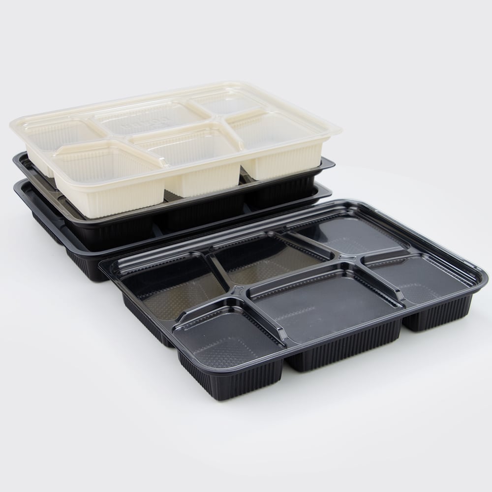 6-compartment Black PP Takeaway Food Box Packaging Container