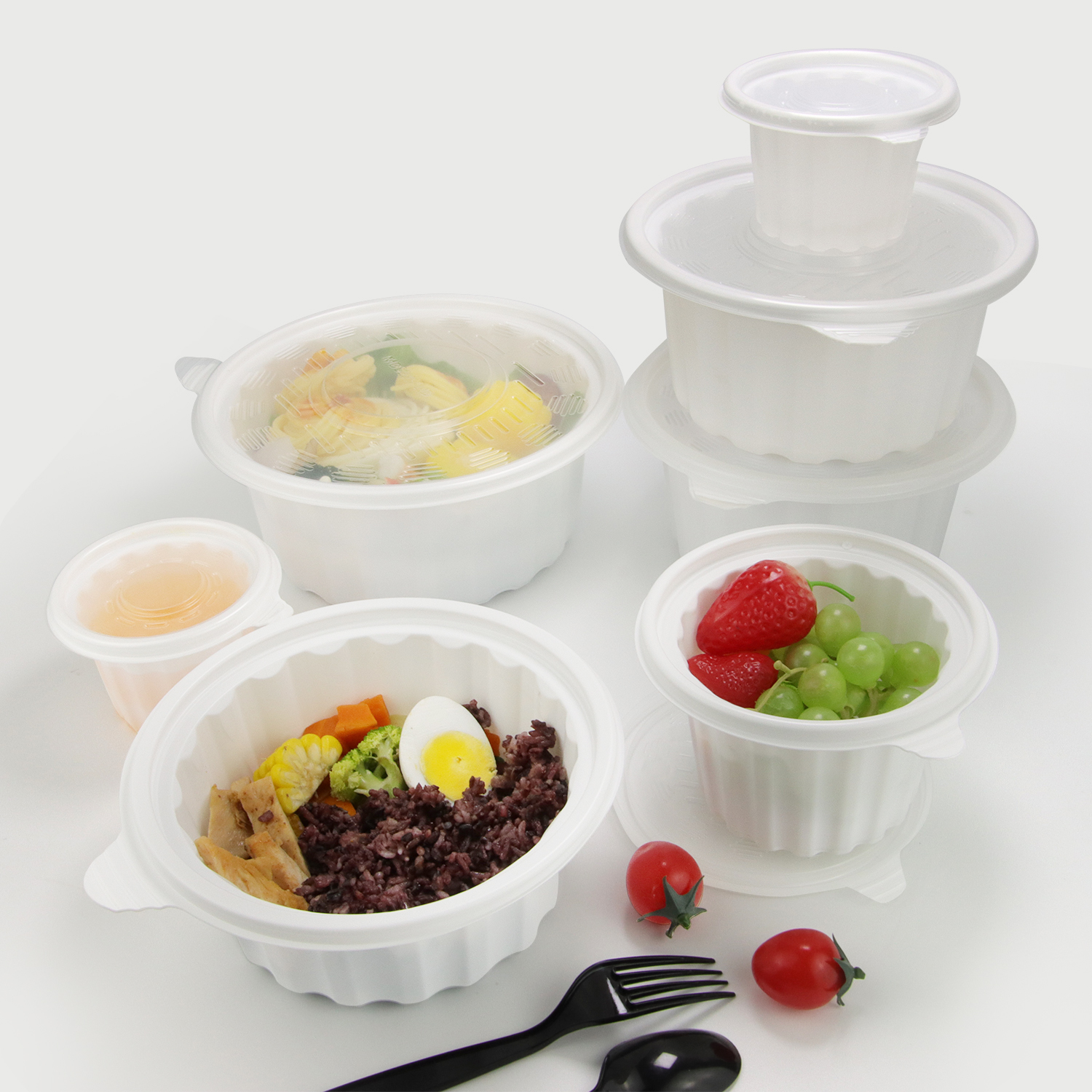 White Single Compartment PP Bowl (with PET or PP Lid)