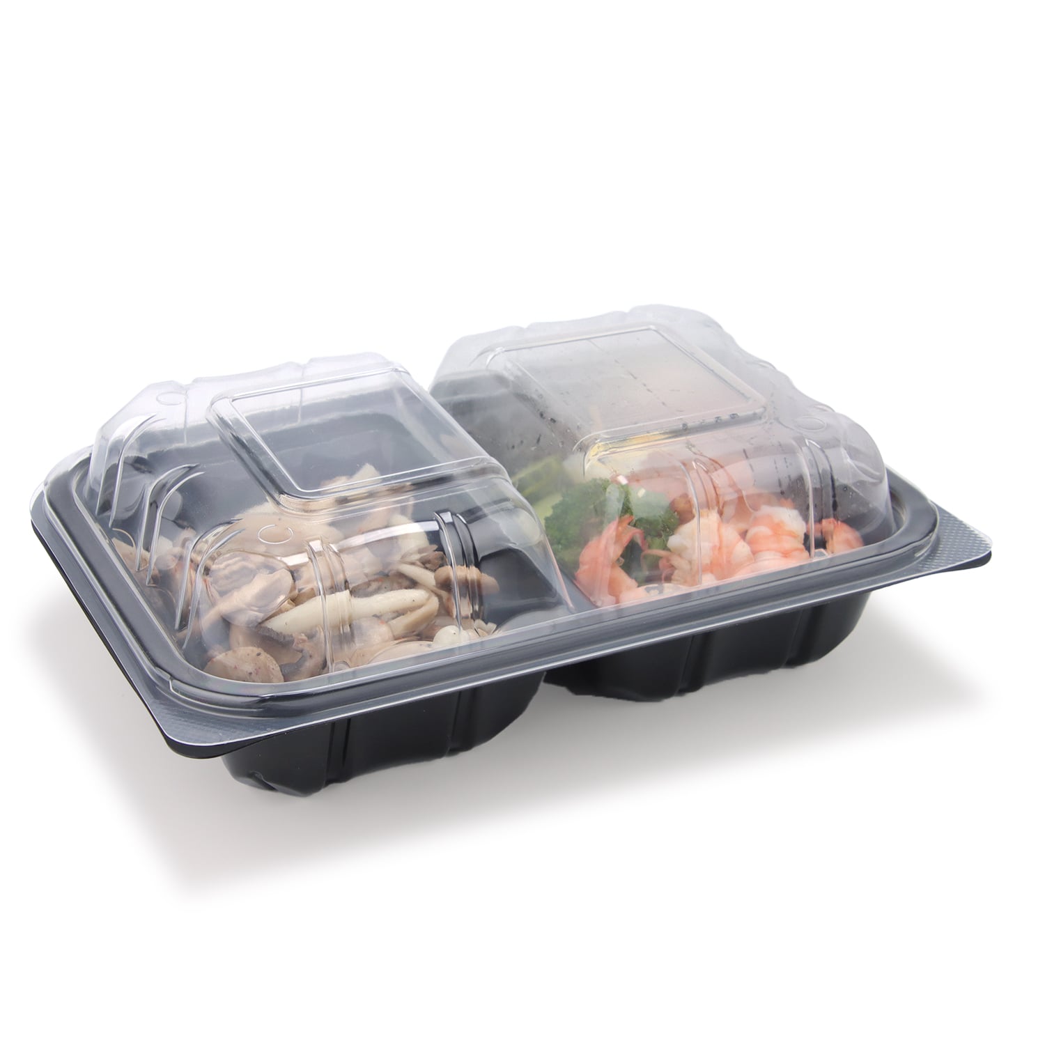 2 Compartments 9*6 Inch Double-Color Clear Lid PP Takeaway Food Container