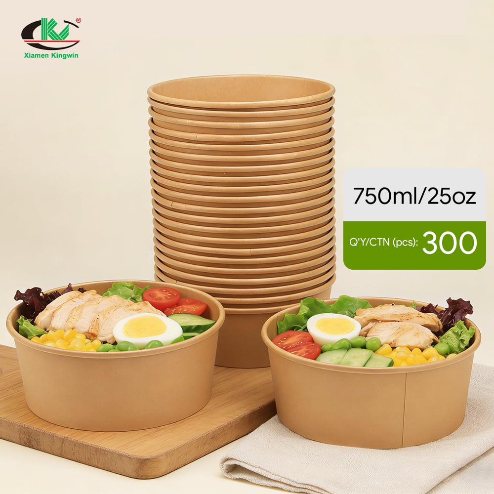 Kraft Paper Bowls with Lids | Factory Direct Food Packaging Manufacturer | XM XIEFA