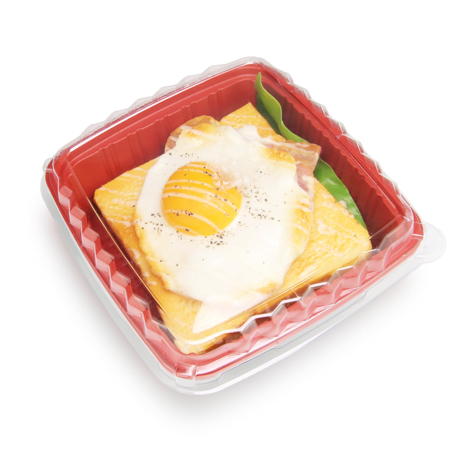 650ml recyclable red and black PP takeaway lunch box with PET lid