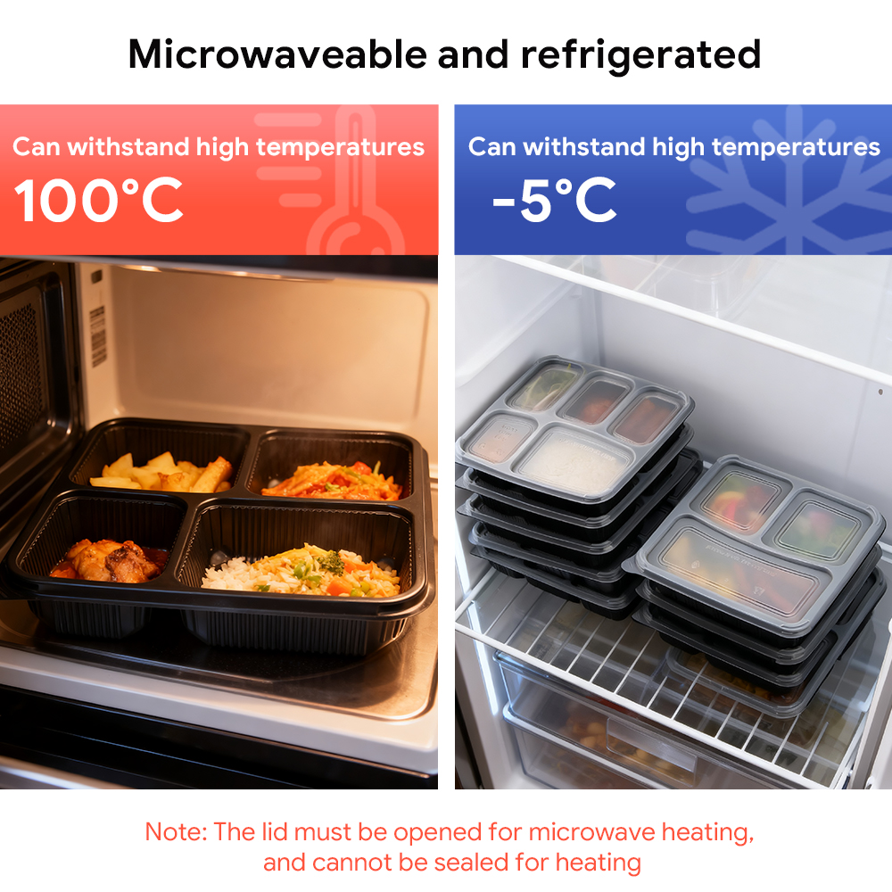 A practical and environmentally friendly lunch box - a microwaveable and refrigerated 6-compartment PP blister lunch box