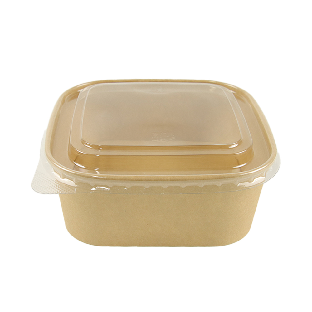 1300ml Kraft Paper Square Bowl With PP Transparent Lid