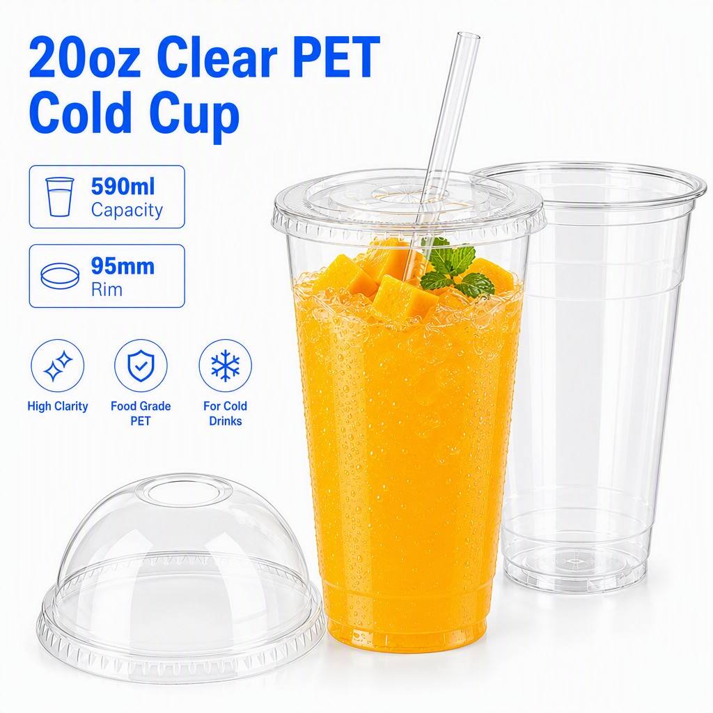 95mm caliber 20oz clear PET cold drink plastic cup wholesale