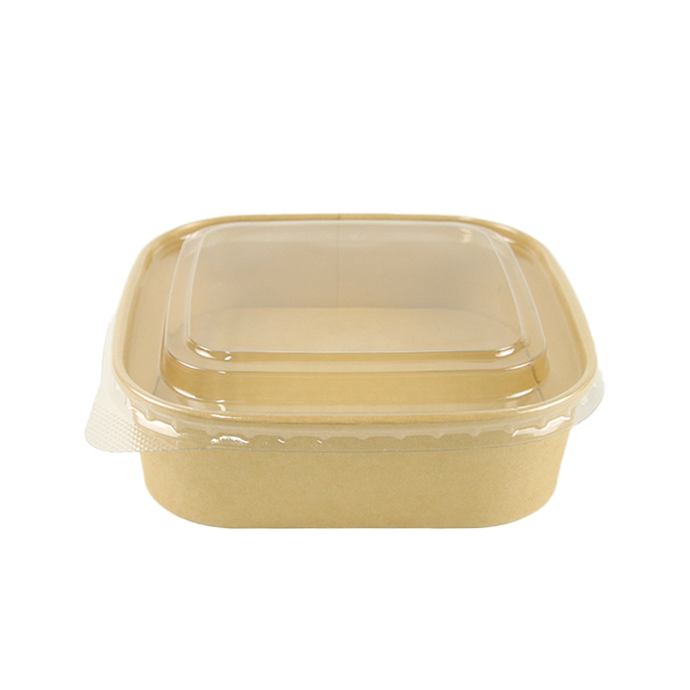 1000ml Kraft Paper Square Bowl With PP Transparent Lid