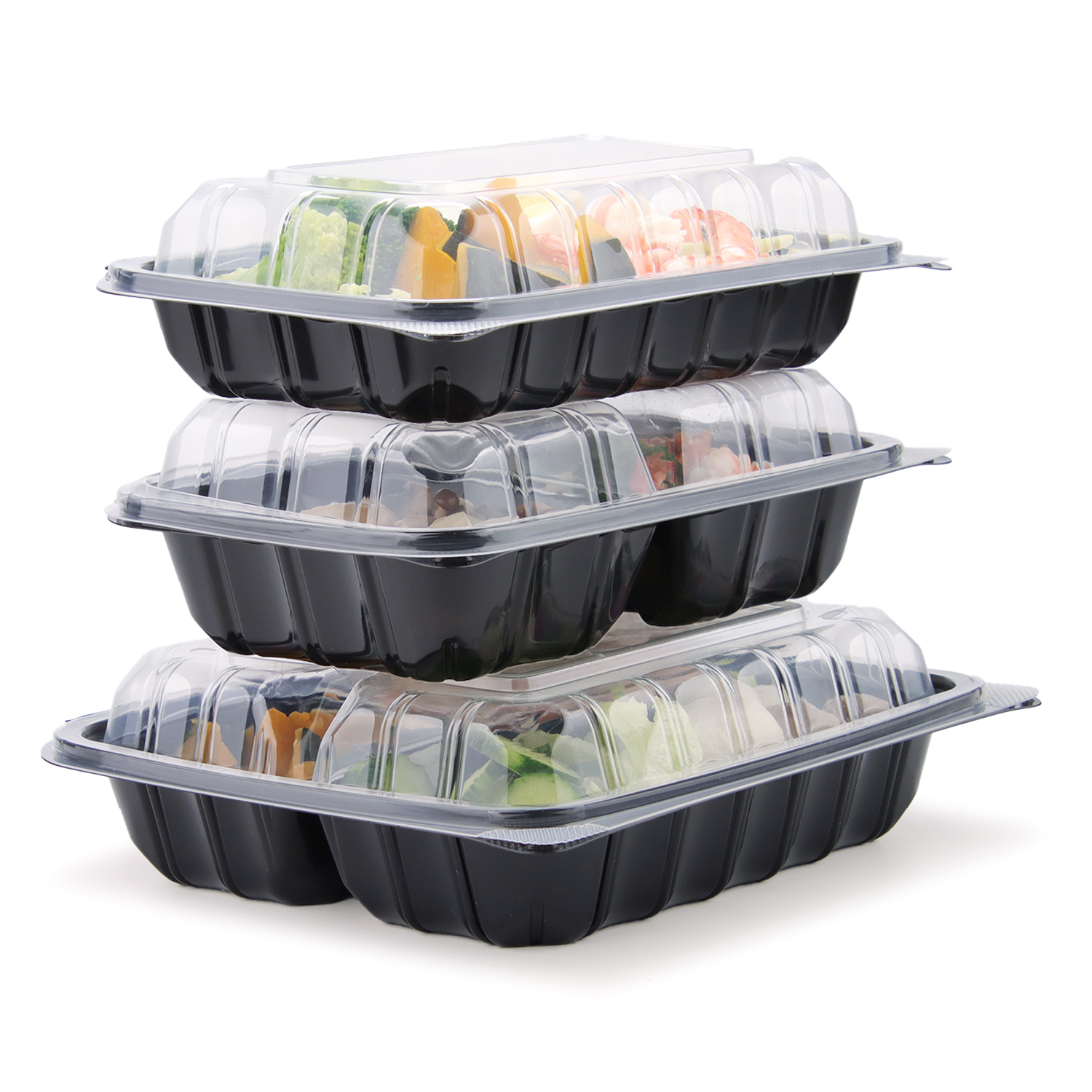 Disposable Double-color PP Clamshell Food Containers – Black Base with Clear Lid