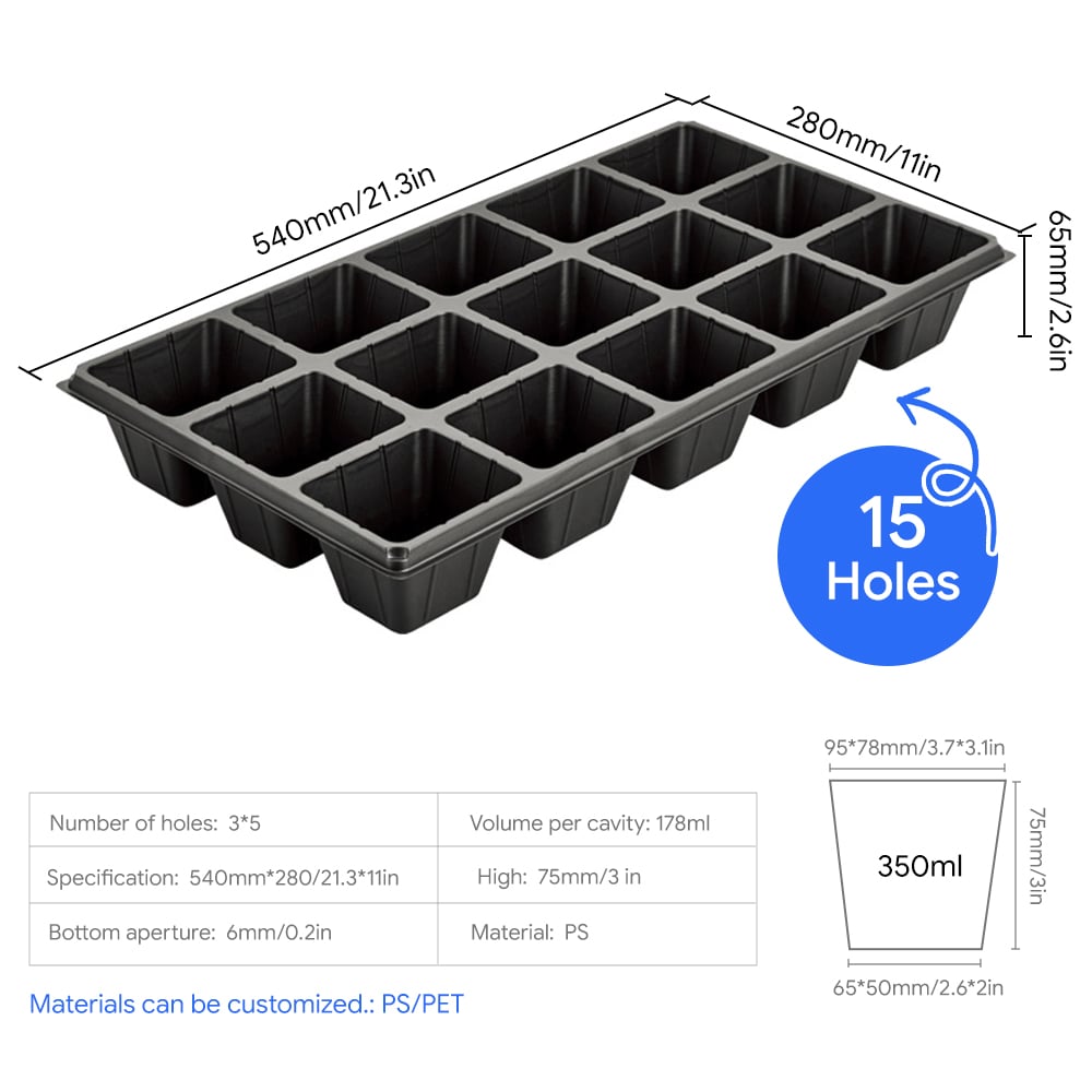 Factory Custom Wholesale 15-Hole PS Plastic Seedling Trays | Suitable for Vegetable Seedlings