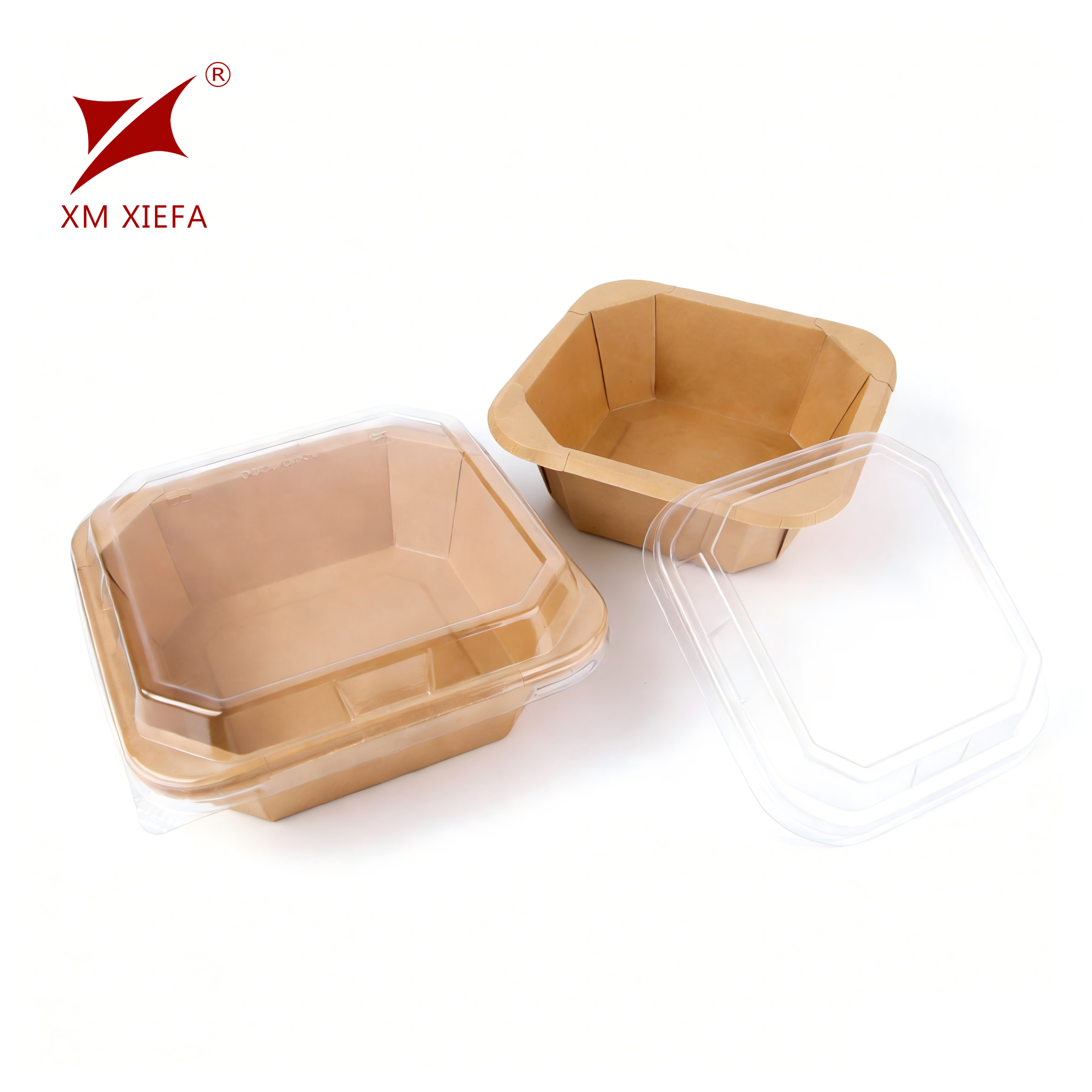 Biodegradable disposable kraft paper octagonal food takeaway box with PET lid
