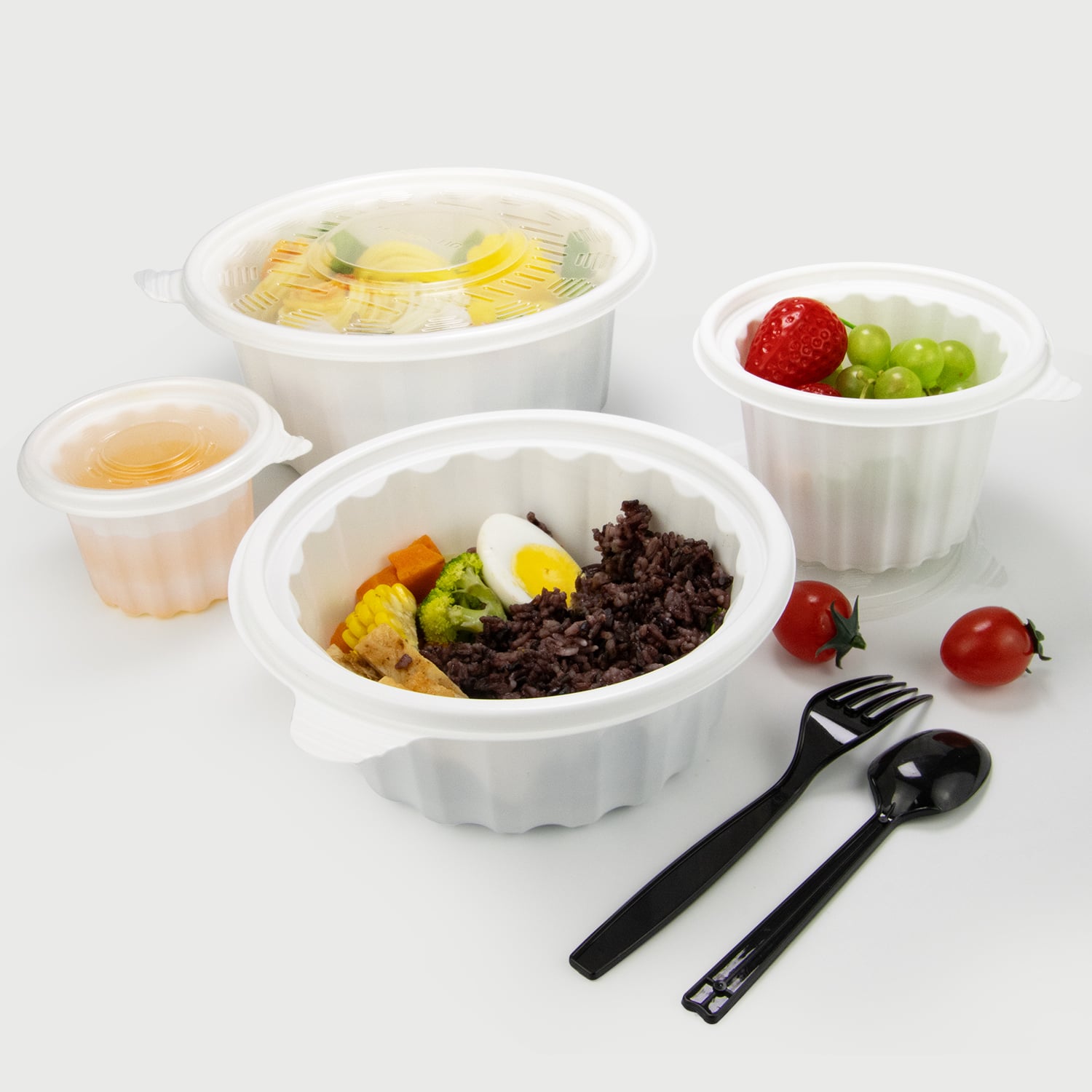 White disposable recyclable PP bowl takeaway food container