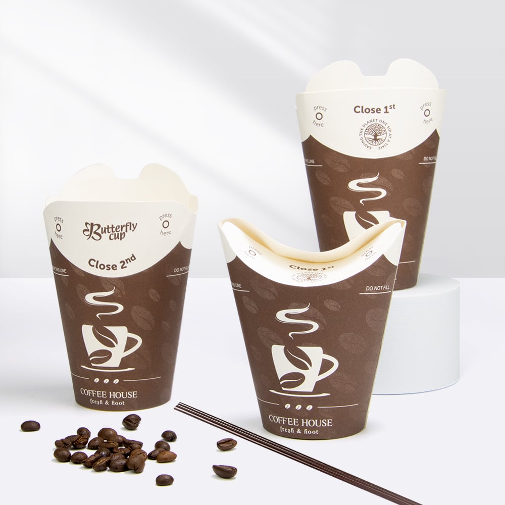 Wholesale Disposable Biodegradable Paper Butterfly Cup Coffee Cup