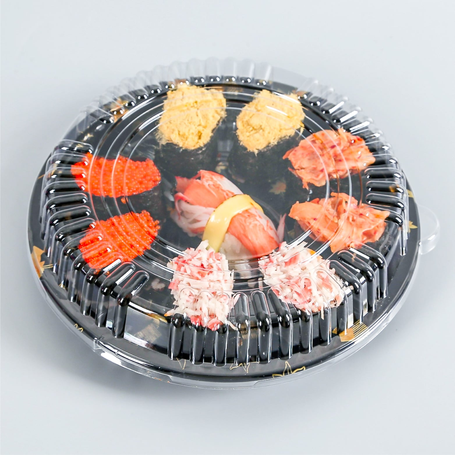 Custom printed PS plastic sushi tray with PET cover