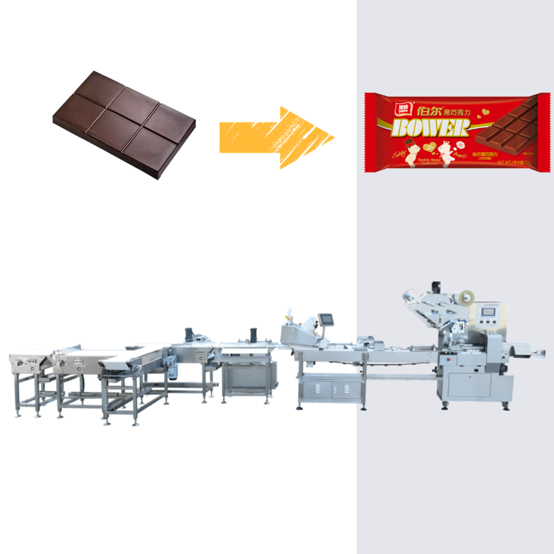 Máquina empacadora de chocolate de alta velocidad, máquina de empaque de flujo con alimentador de papel