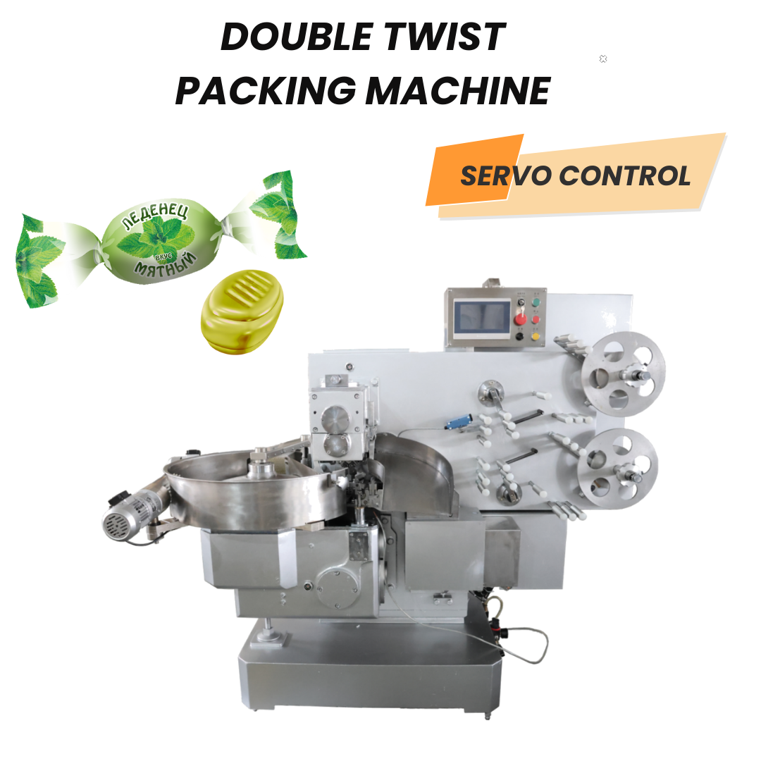 Machine d’emballage et de conditionnement de chocolats et de bonbons à double torsion avec commande par servo-moteur