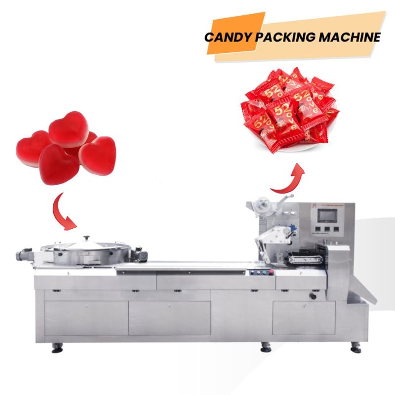 Macchina automatica ad alta velocità per imballaggio orizzontale a flusso per caramelle morbide, gelatine e piccole caramelle in formato cuscino