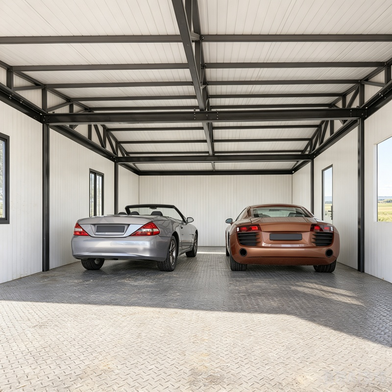 Custom 9 × 6 m Prefabricated Garage for Two Cars in the French Alps