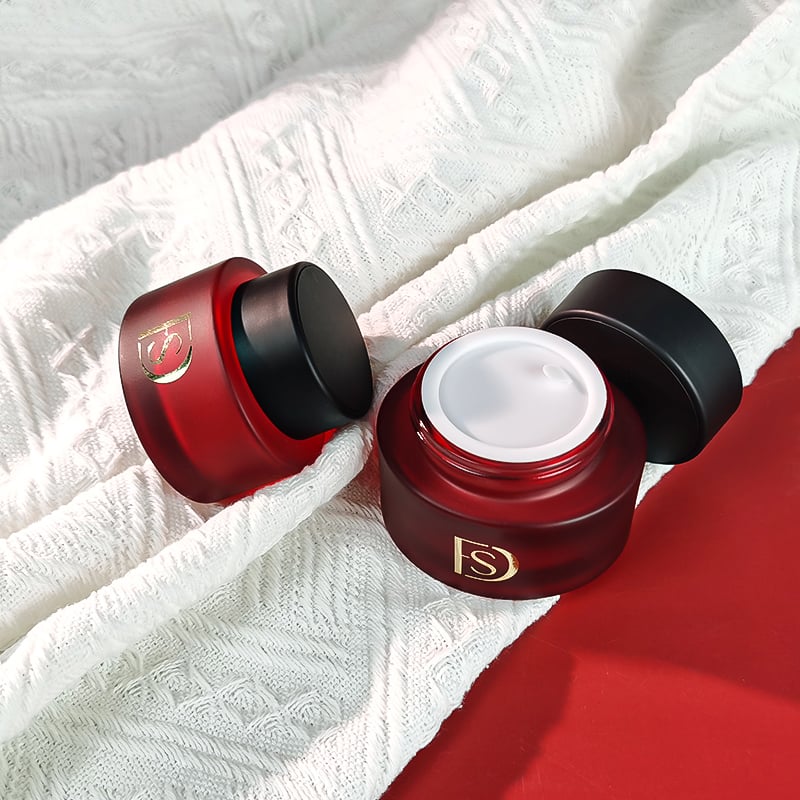 Luxury Dark Red 30g 50g Gloss Matt Glass Jars with Lids Skin Care Face Cream Lotion Container