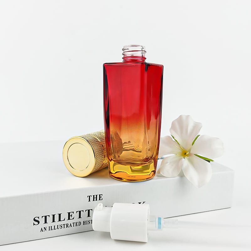 Eco Friendly Red Yellow Gradient Beauty Care Glass Packaging HY-2452