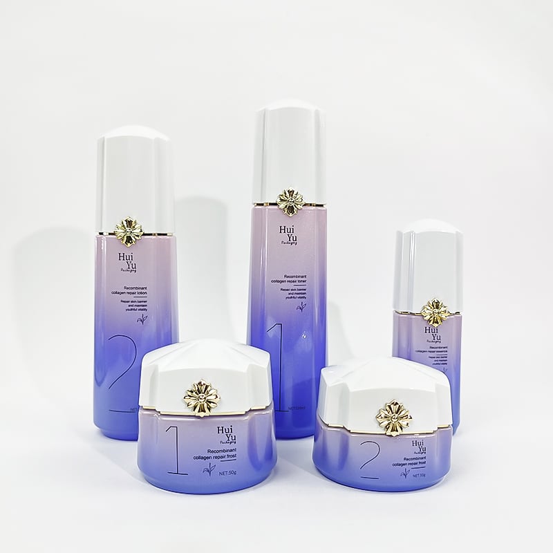 New arrival and design irregular purple pink glass cosmetic cream and lotion bottles HY-2463