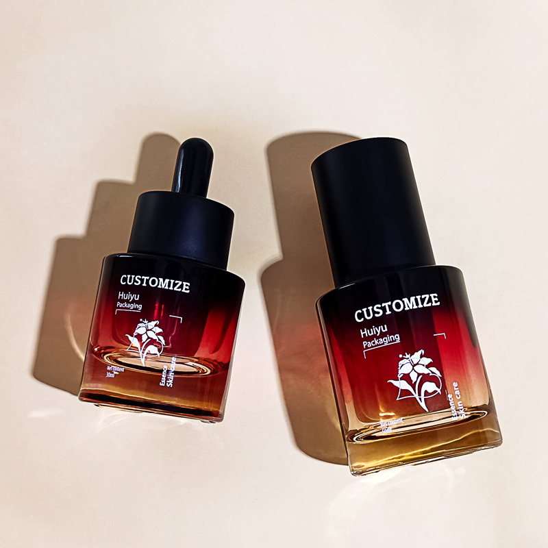Reka Bentuk Baru Gradient Hitam Merah Kosong Botol Kaca Kosmetik Set HY-2369
